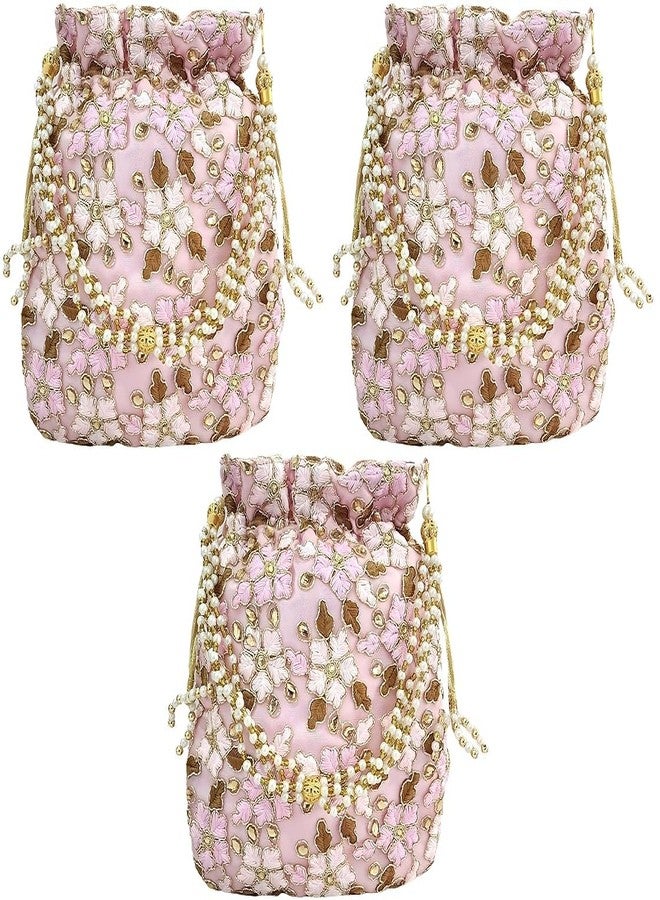 حقيبة دوقة وردية اللون بتصميم بولتي، بمقبض من اللؤلؤ وشرابة، حقيبة يد نسائية/بناتية للحفلات، والمناسبات غير الرسمية، وحفلات الزفاف (عبوة من 3 قطع)